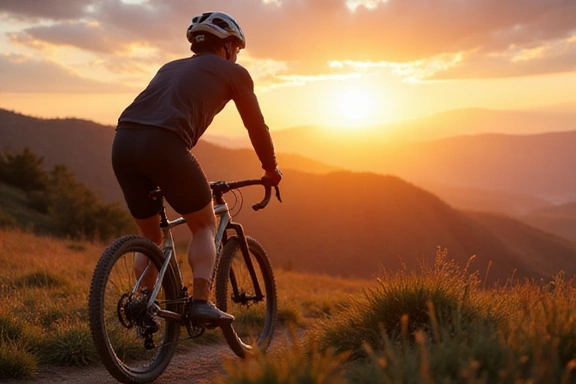 Cyklista na horském kole s výhledem na krajinu